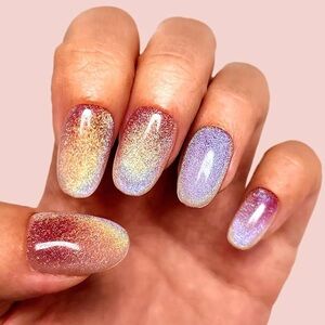 Pink Cats Eye Glitter Nails